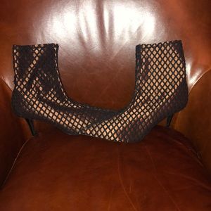 Metallic bronze booties with black netting